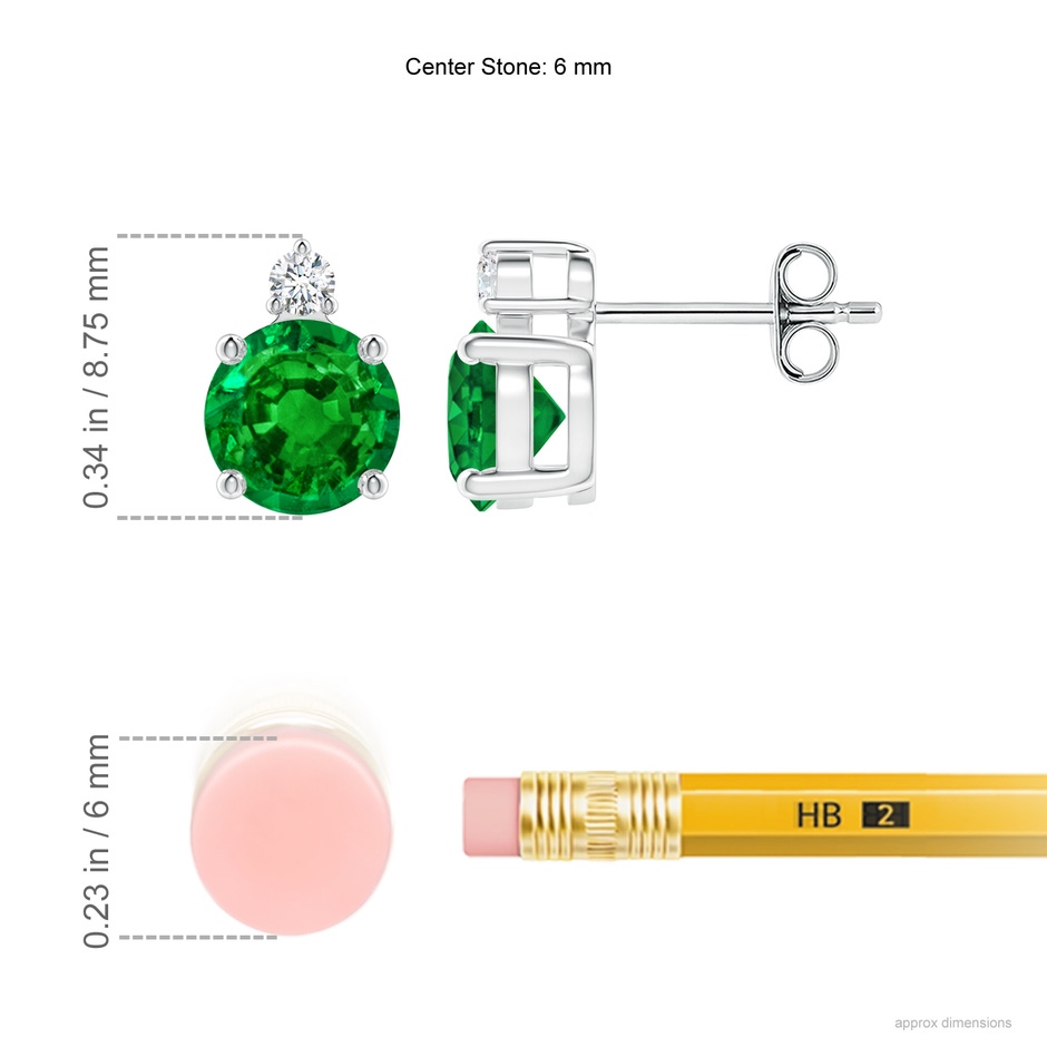 6mm Lab-Grown Basket-Set Round Emerald Stud Earrings with Diamond in S999 Silver ruler