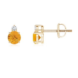 4mm A Basket-Set Round Fire Opal Stud Earrings with Diamond in Yellow Gold