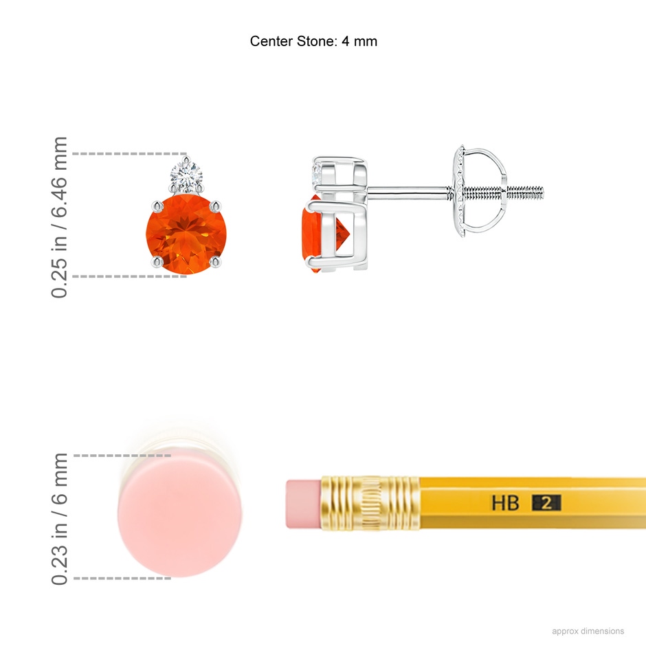 4mm AAA Basket-Set Round Fire Opal Stud Earrings with Diamond in White Gold ruler