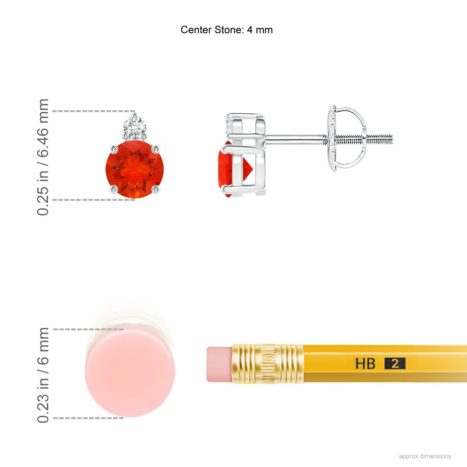 4mm AAAA Basket-Set Round Fire Opal Stud Earrings with Diamond in P950 Platinum ruler