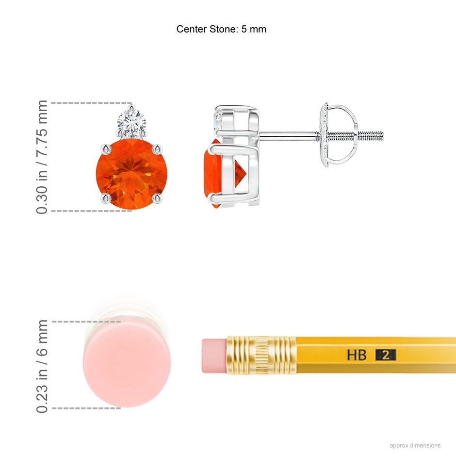 5mm AAA Basket-Set Round Fire Opal Stud Earrings with Diamond in White Gold ruler