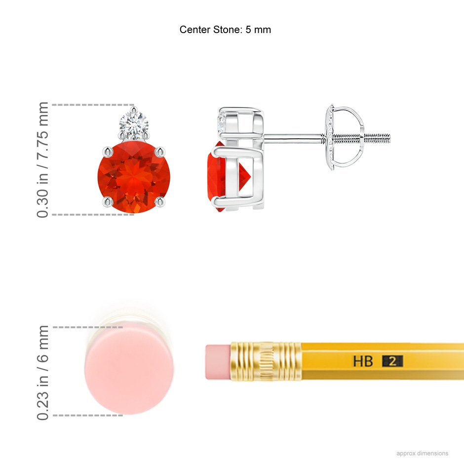 5mm AAAA Basket-Set Round Fire Opal Stud Earrings with Diamond in P950 Platinum ruler