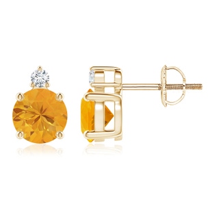 6mm A Basket-Set Round Fire Opal Stud Earrings with Diamond in Yellow Gold