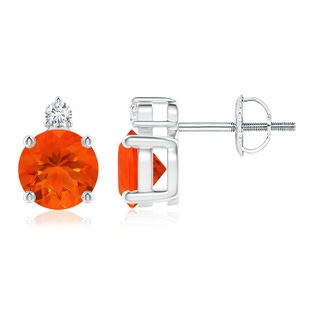 6mm AAA Basket-Set Round Fire Opal Stud Earrings with Diamond in P950 Platinum