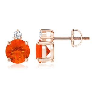 6mm AAA Basket-Set Round Fire Opal Stud Earrings with Diamond in Rose Gold