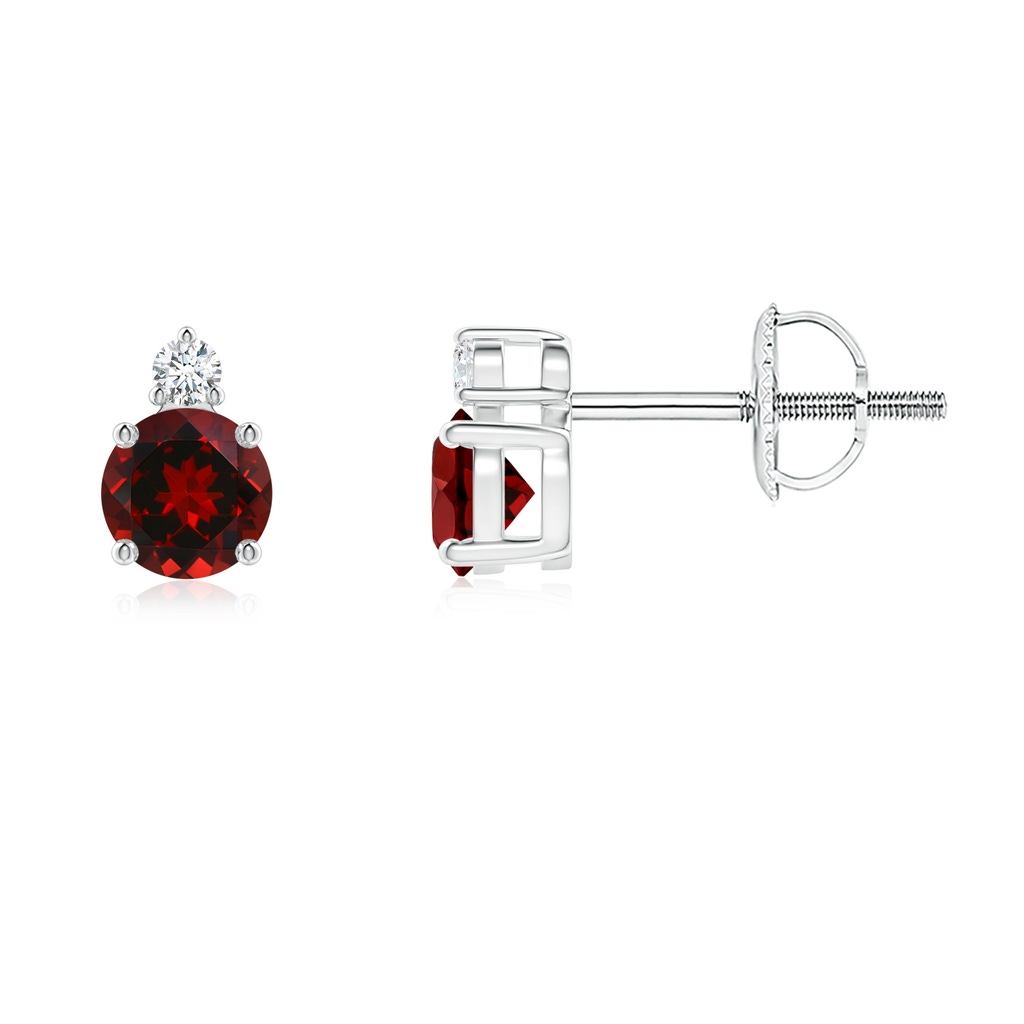 4mm AAAA Basket-Set Round Garnet Stud Earrings with Diamond in P950 Platinum