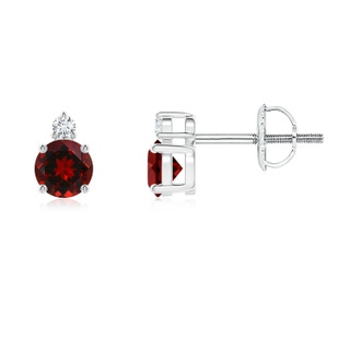 4mm AAAA Basket-Set Round Garnet Stud Earrings with Diamond in P950 Platinum