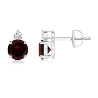 5mm A Basket-Set Round Garnet Stud Earrings with Diamond in P950 Platinum