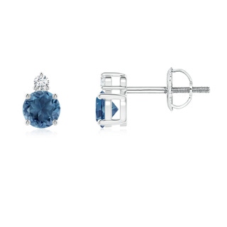 4mm A Basket-Set Round London Blue Topaz Stud Earrings in P950 Platinum