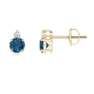 4mm AA Basket-Set Round London Blue Topaz Stud Earrings in Yellow Gold