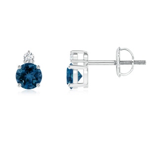 4mm AAA Basket-Set Round London Blue Topaz Stud Earrings in P950 Platinum