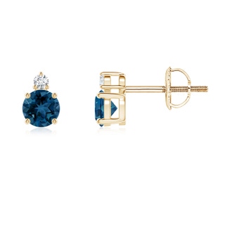 4mm AAA Basket-Set Round London Blue Topaz Stud Earrings in Yellow Gold