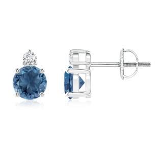 5mm A Basket-Set Round London Blue Topaz Stud Earrings in P950 Platinum