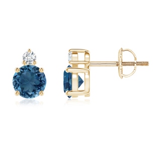 5mm AA Basket-Set Round London Blue Topaz Stud Earrings in Yellow Gold
