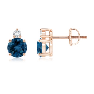 5mm AAA Basket-Set Round London Blue Topaz Stud Earrings in Rose Gold