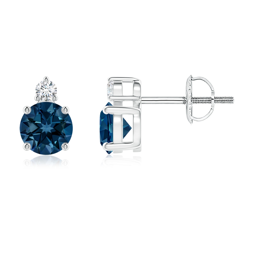 5mm AAAA Basket-Set Round London Blue Topaz Stud Earrings in P950 Platinum