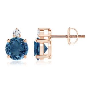 6mm AA Basket-Set Round London Blue Topaz Stud Earrings in Rose Gold