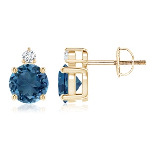 6mm AA Basket-Set Round London Blue Topaz Stud Earrings in Yellow Gold