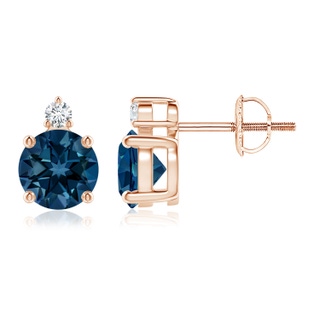 6mm AAAA Basket-Set Round London Blue Topaz Stud Earrings in Rose Gold