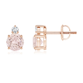 5mm A Basket-Set Round Morganite Stud Earrings with Diamond in 9K Rose Gold