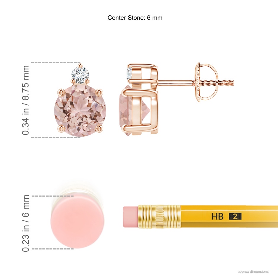 6mm AAA Basket-Set Round Morganite Stud Earrings with Diamond in Rose Gold ruler