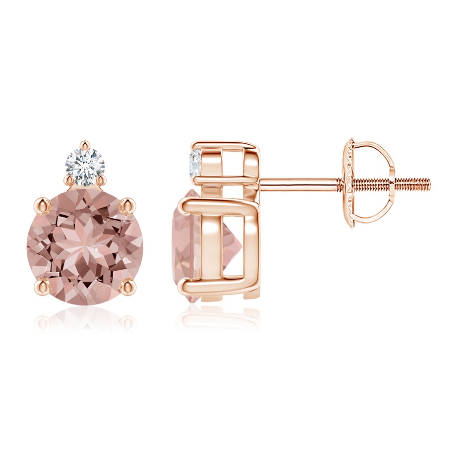 6mm AAAA Basket-Set Round Morganite Stud Earrings with Diamond in Rose Gold 