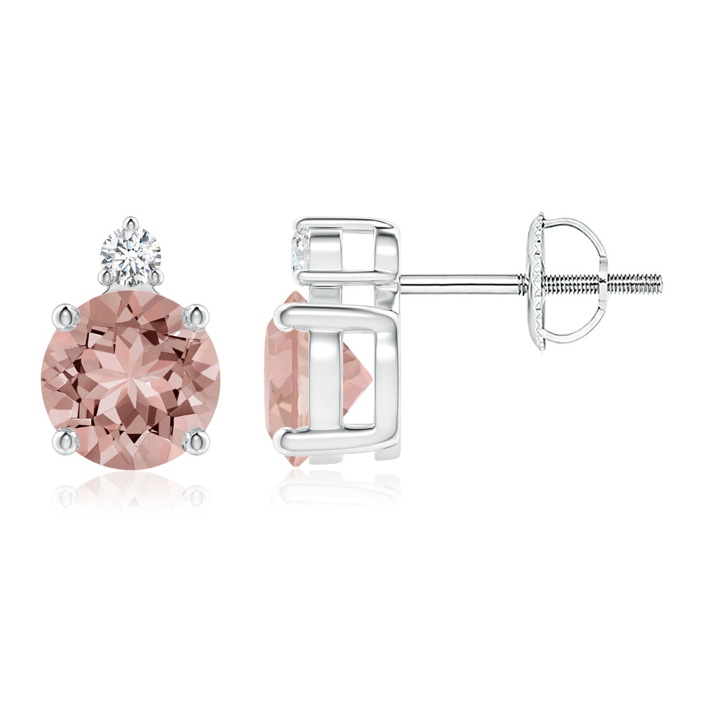 6mm AAAA Basket-Set Round Morganite Stud Earrings with Diamond in White Gold