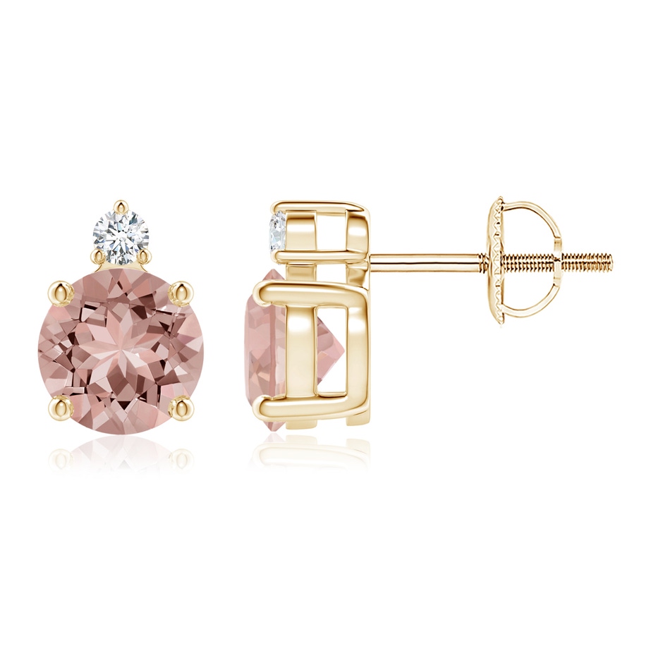 6mm AAAA Basket-Set Round Morganite Stud Earrings with Diamond in Yellow Gold 