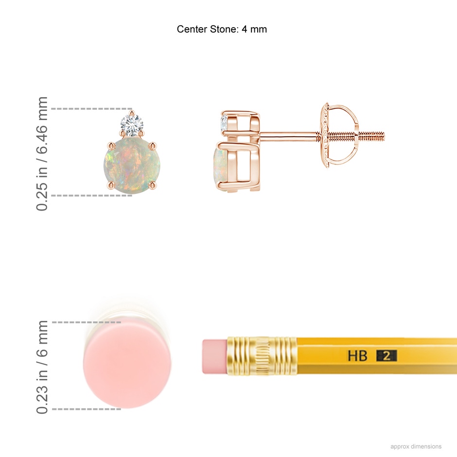 4mm AAAA Basket-Set Round Opal Stud Earrings with Diamond in Rose Gold ruler