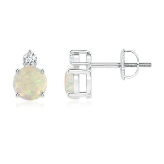 5mm AAA Basket-Set Round Opal Stud Earrings with Diamond in P950 Platinum