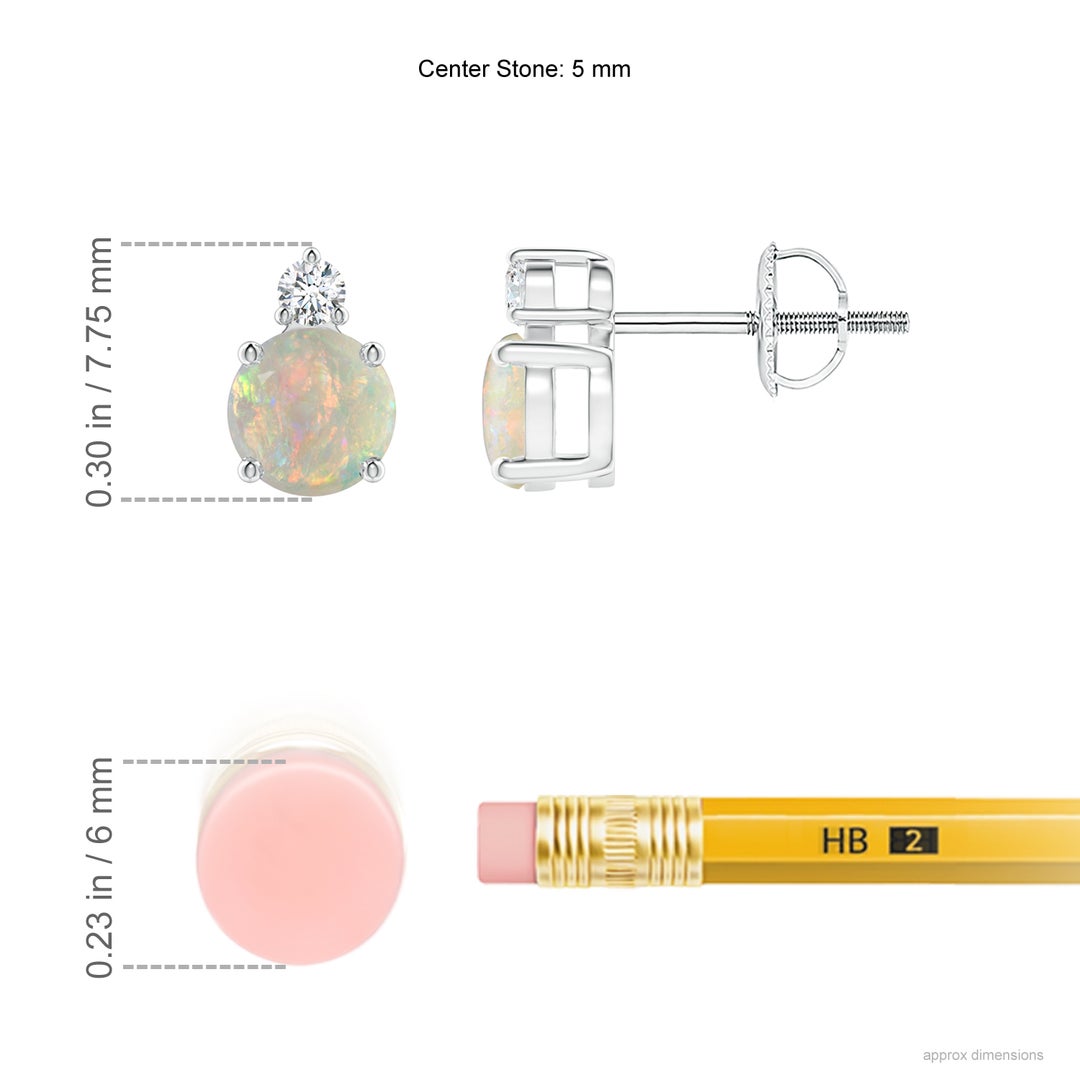 5mm AAAA Basket-Set Round Opal Stud Earrings with Diamond in White Gold - ruler