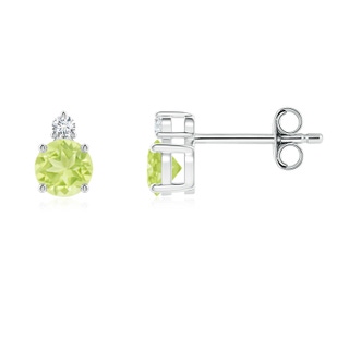 4mm A Basket-Set Round Peridot Stud Earrings with Diamond in S999 Silver
