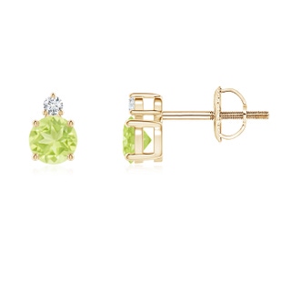 4mm A Basket-Set Round Peridot Stud Earrings with Diamond in Yellow Gold