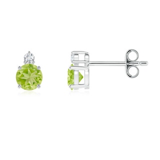 4mm AA Basket-Set Round Peridot Stud Earrings with Diamond in S999 Silver