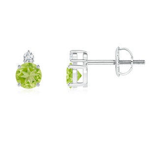 4mm AA Basket-Set Round Peridot Stud Earrings with Diamond in White Gold