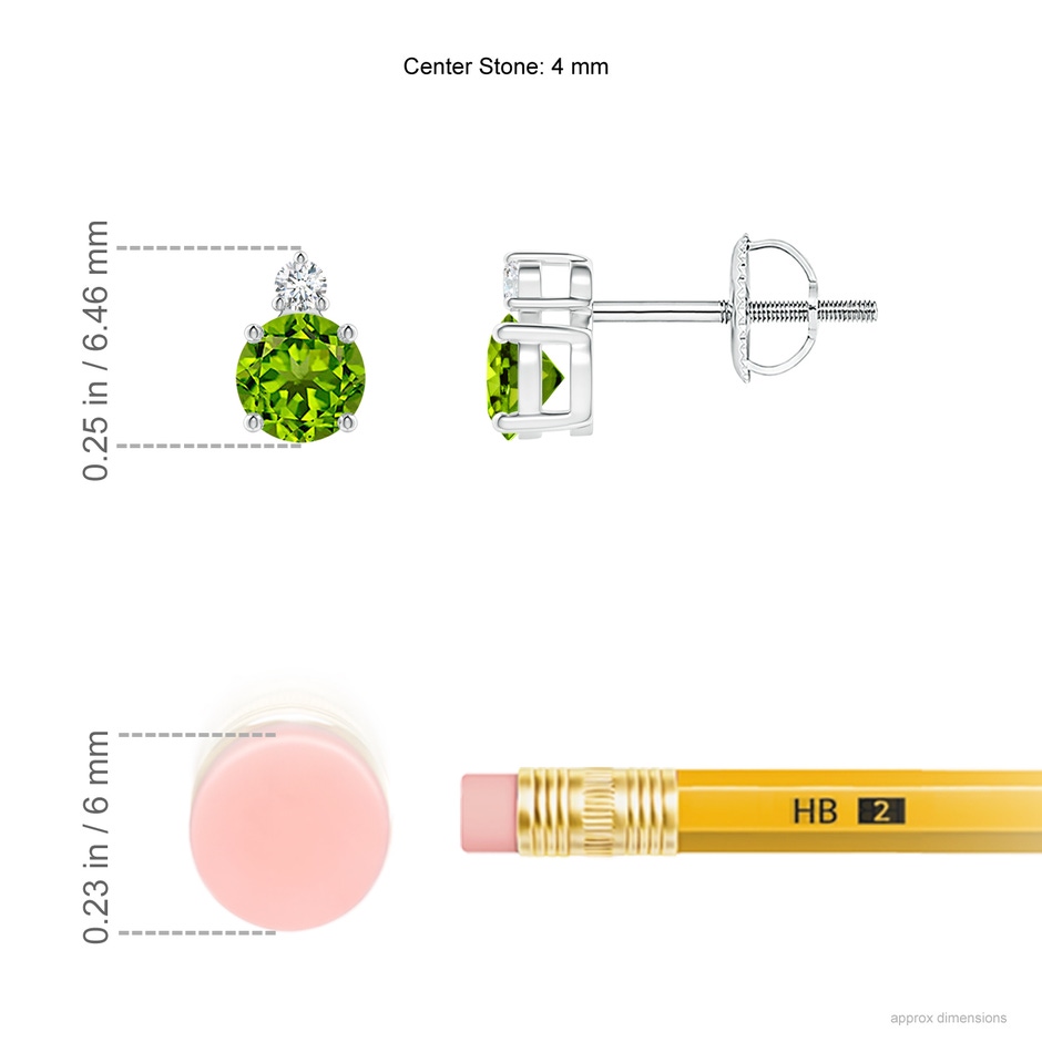 4mm AAAA Basket-Set Round Peridot Stud Earrings with Diamond in White Gold ruler