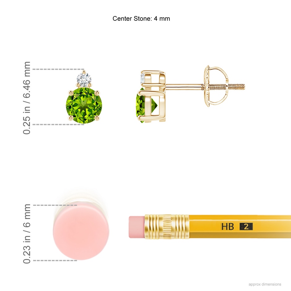 4mm AAAA Basket-Set Round Peridot Stud Earrings with Diamond in Yellow Gold ruler