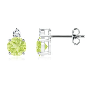 5mm A Basket-Set Round Peridot Stud Earrings with Diamond in S999 Silver