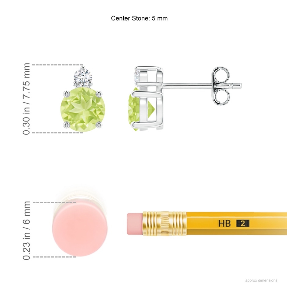5mm A Basket-Set Round Peridot Stud Earrings with Diamond in S999 Silver ruler
