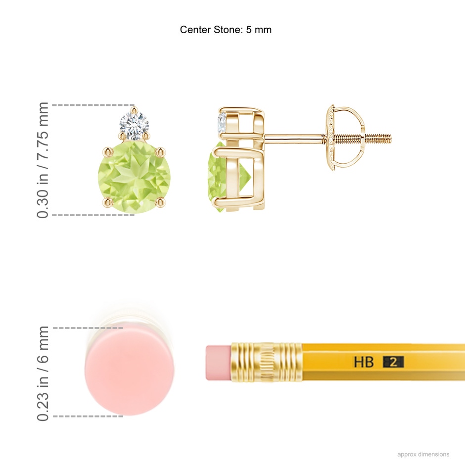 5mm A Basket-Set Round Peridot Stud Earrings with Diamond in Yellow Gold ruler