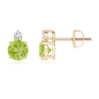 5mm AA Basket-Set Round Peridot Stud Earrings with Diamond in Yellow Gold