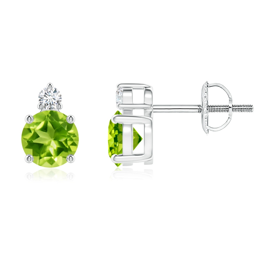 5mm AAA Basket-Set Round Peridot Stud Earrings with Diamond in P950 Platinum 