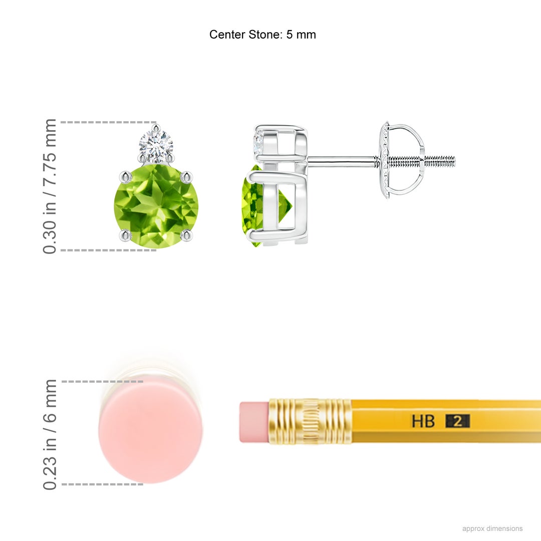 5mm AAA Basket-Set Round Peridot Stud Earrings with Diamond in P950 Platinum - ruler