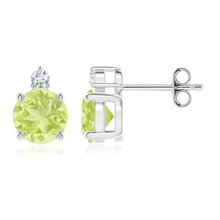 6mm A Basket-Set Round Peridot Stud Earrings with Diamond in S999 Silver