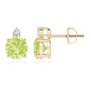 6mm A Basket-Set Round Peridot Stud Earrings with Diamond in Yellow Gold