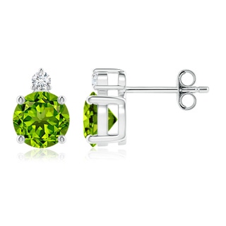 6mm AAAA Basket-Set Round Peridot Stud Earrings with Diamond in S999 Silver