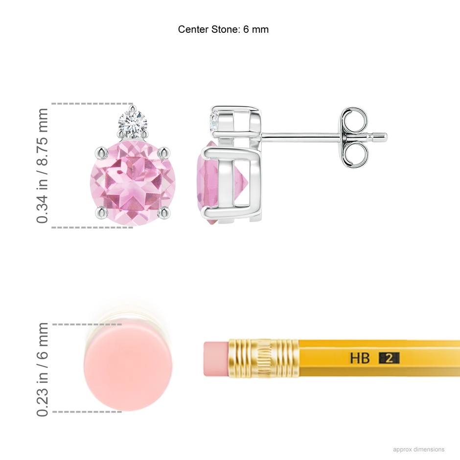 6mm A Basket-Set Round Pink Tourmaline Stud Earrings with Diamond in S999 Silver ruler