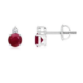 4mm A Basket-Set Round Ruby Stud Earrings with Diamond in P950 Platinum