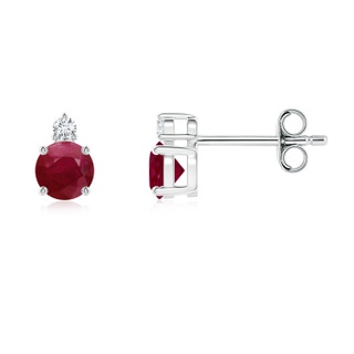 4mm A Basket-Set Round Ruby Stud Earrings with Diamond in S999 Silver
