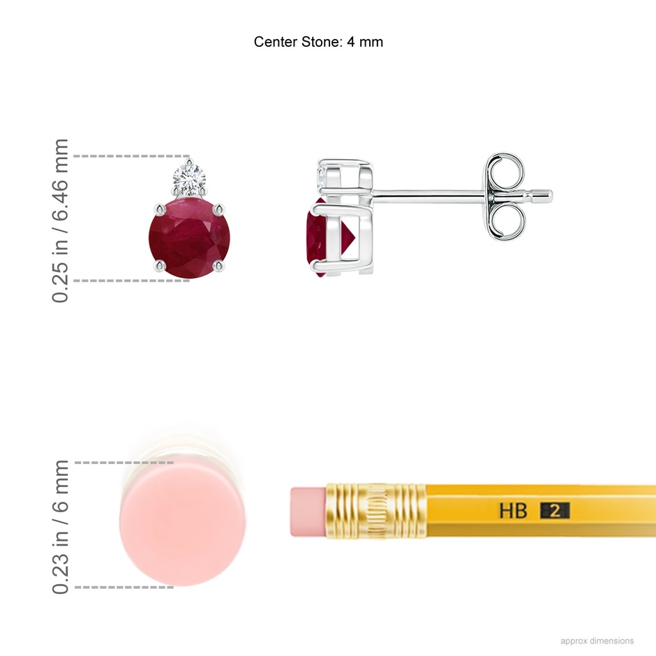 4mm A Basket-Set Round Ruby Stud Earrings with Diamond in S999 Silver ruler
